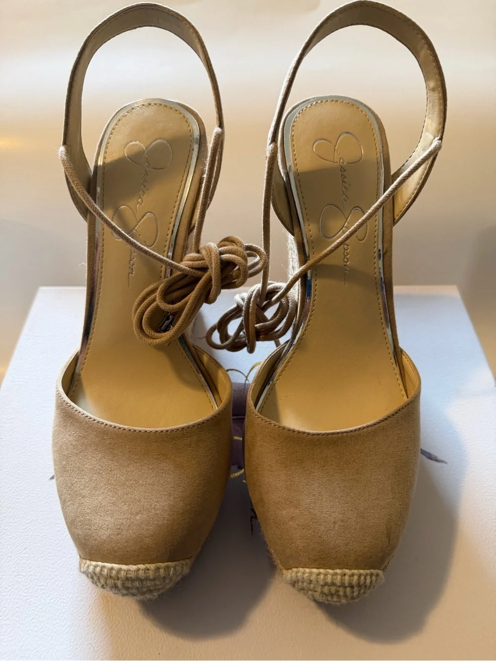 Jessica Simpson Beige Suede Espadrille Slingback Wedges